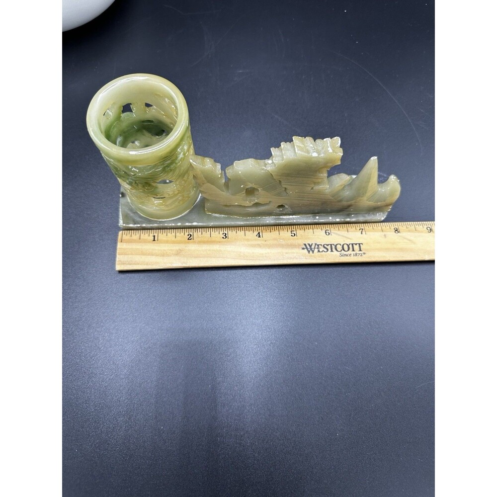 Vintage Carved Jade Candle/Pen Holder Asian Dragon Figurine Sculpture - Picture 6 of 8